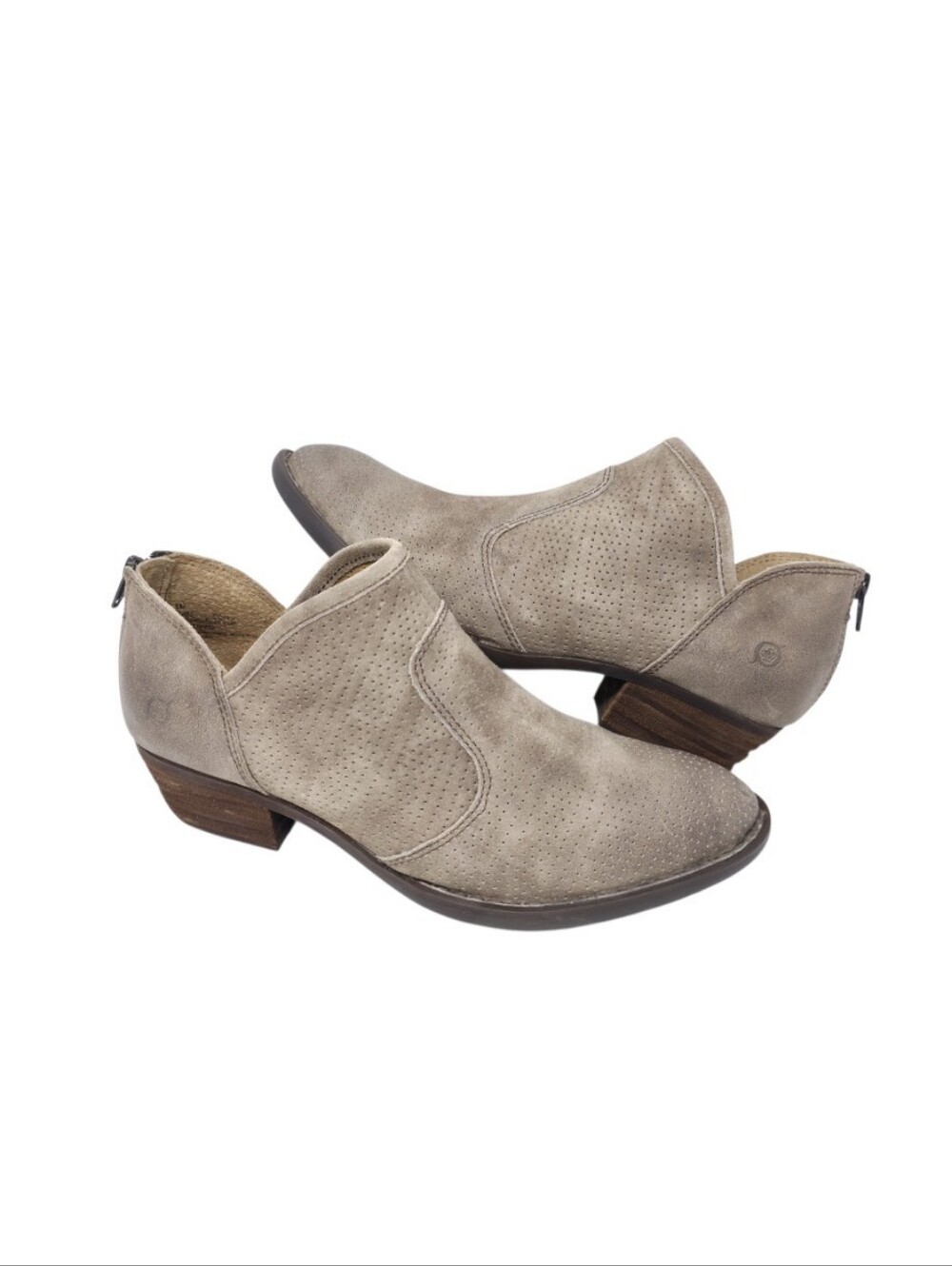 Børn F77055 Taupe Leather Perforated Back Zip Ankle Booties 9.5
